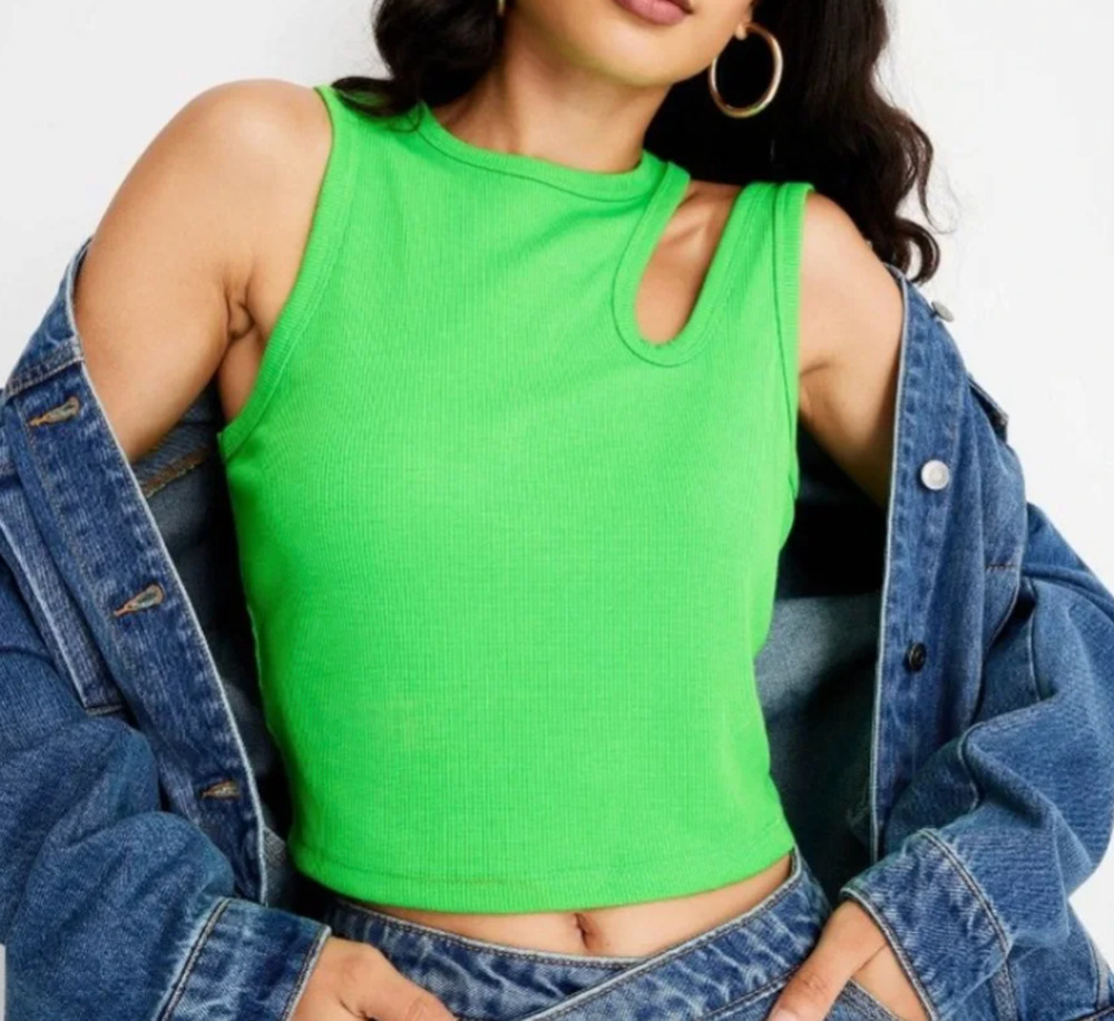 FUTURE COLLECTIVE Kahlana Barfield Lime Green Cut Out Asymmetrical Tank Top XL